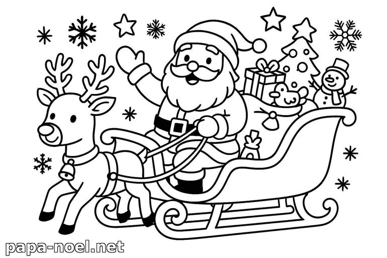 Coloriage du Père Noël en traîneau