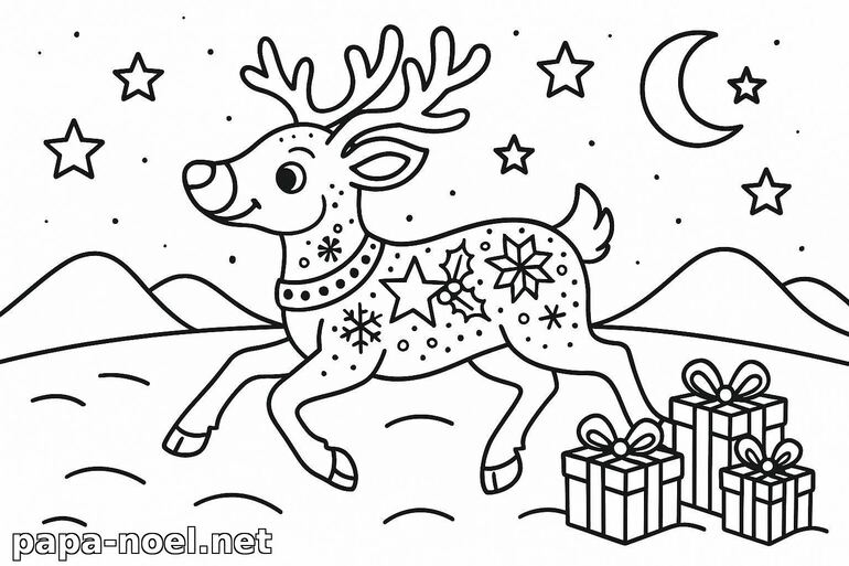 Coloriage de renne de Noël