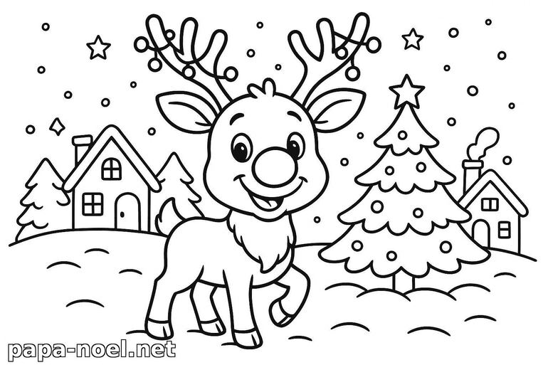 Coloriage de renne de Noël