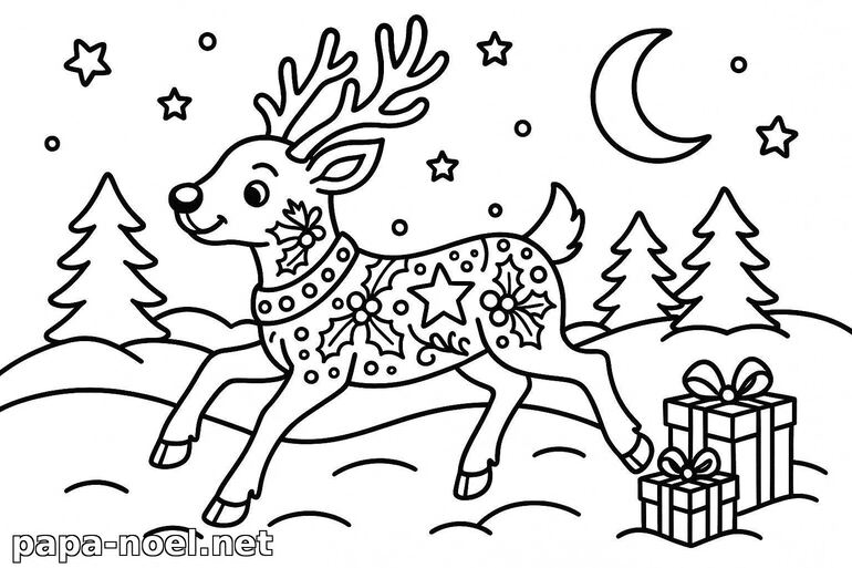 Coloriage de renne de Noël