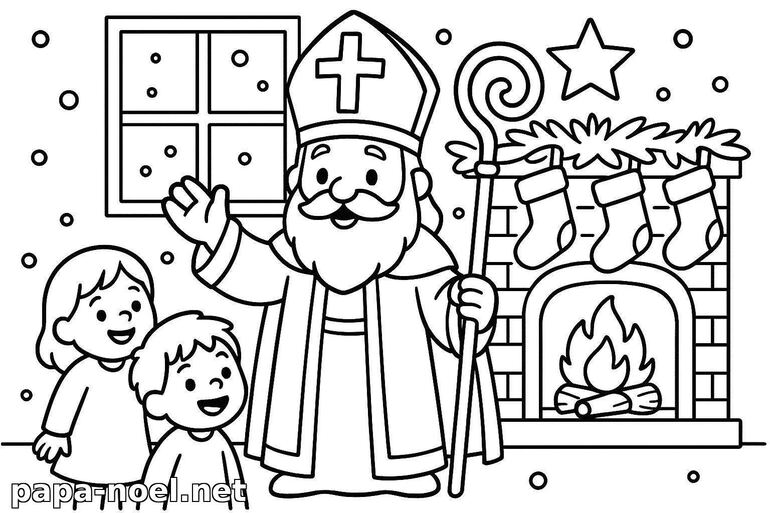Coloriage de Saint Nicolas avec des enfants