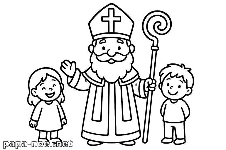 Coloriage de Saint Nicolas avec enfants
