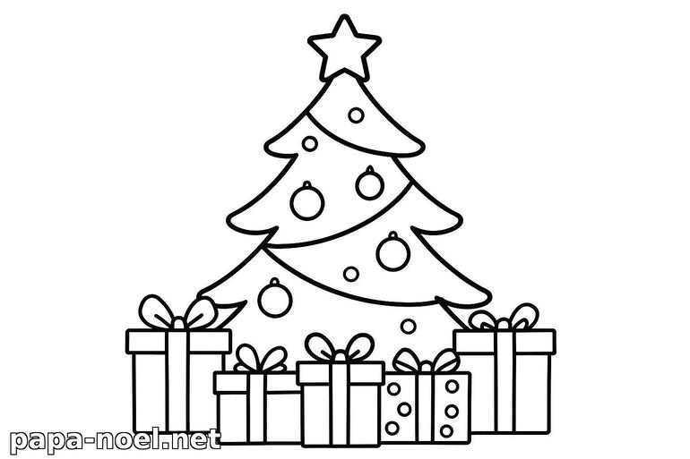 Coloriage de sapin de Noël avec cadeaux