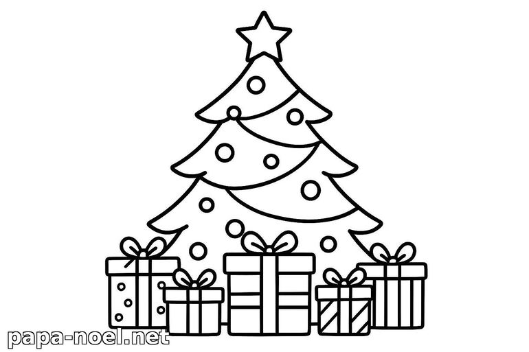Coloriage de sapin de Noël avec cadeaux