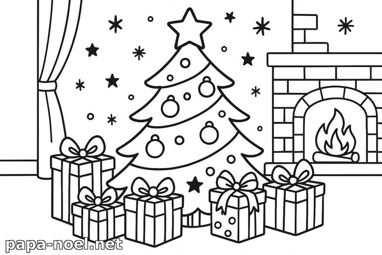 Coloriage de sapin de Noël et cadeaux
