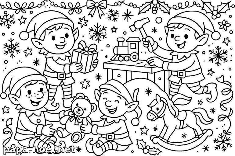 Coloriage de lutins de Noël