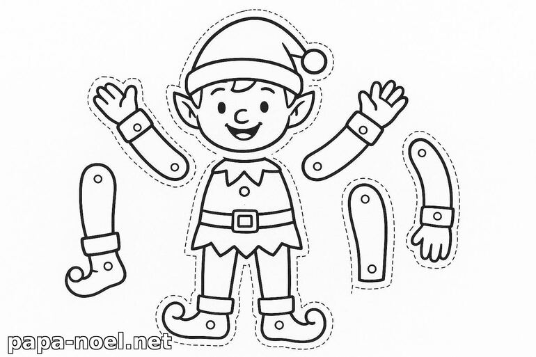 Coloriage de lutin de Noël à découper