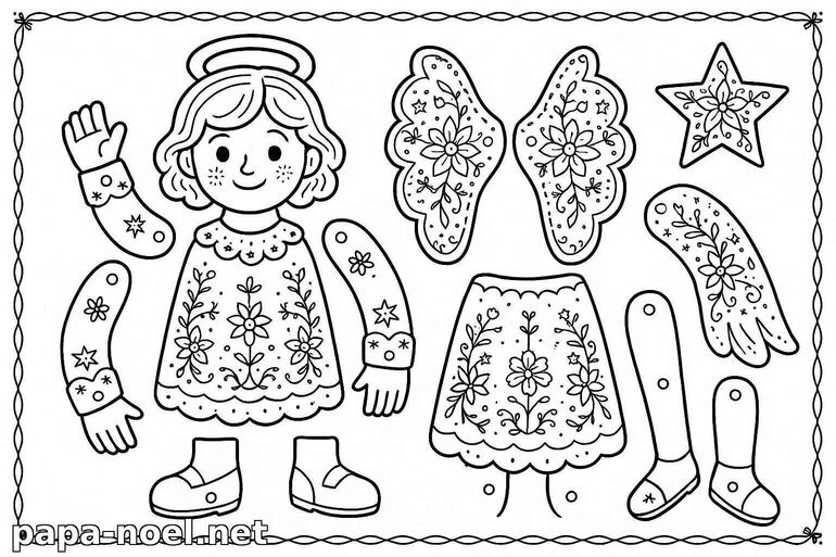 Coloriage de poupée ange à assembler