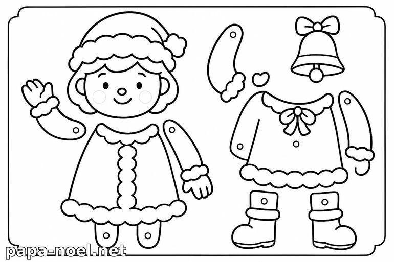 Coloriage de poupée de Noël à assembler