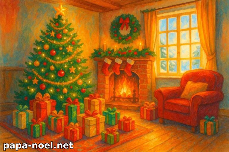 Illustration de salon décoré pour Noël