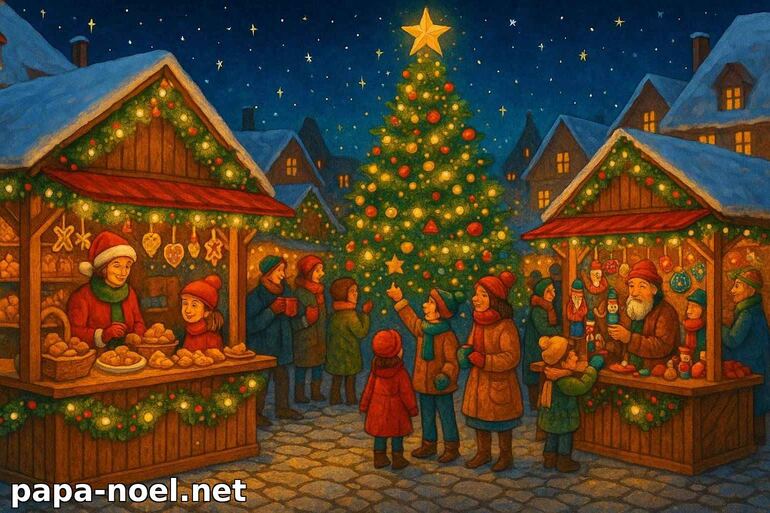 Marché de Noël féerique en hiver