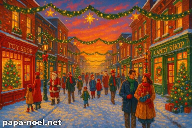 Scène de rue animée à Noël