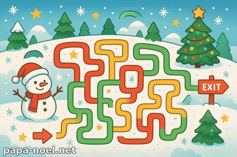 Labyrinthe de Noël à imprimer