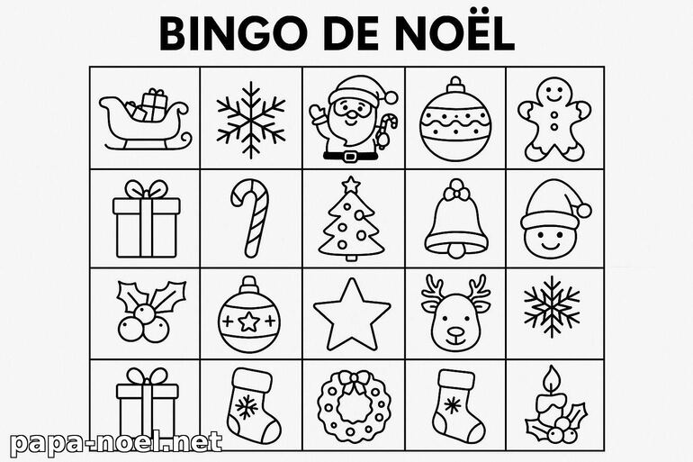 Bingo de Noël à colorier