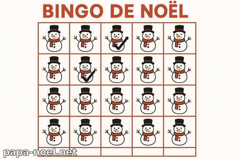 Bingo de Noël avec bonhommes de neige