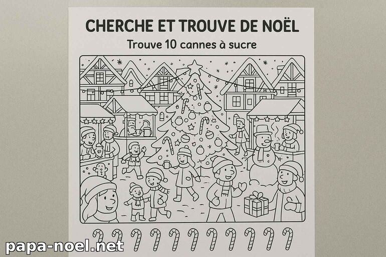 Cherche et trouve de Noël à colorier