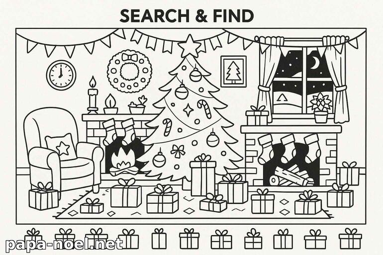 Coloriage de Noël : Cherche et Trouve