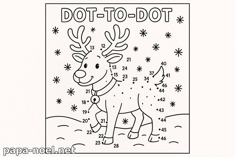 Coloriage point à relier de renne de Noël