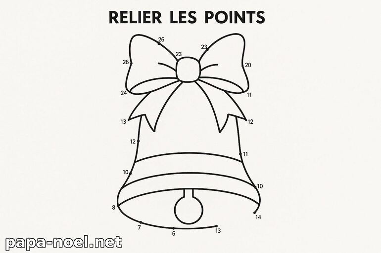Relier les points : Cloche de Noël à colorier