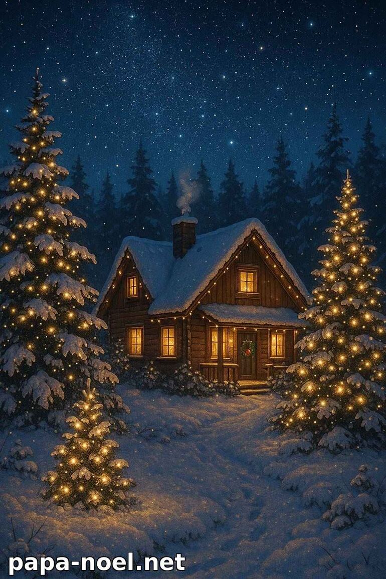 Chalet de Noël sous la neige