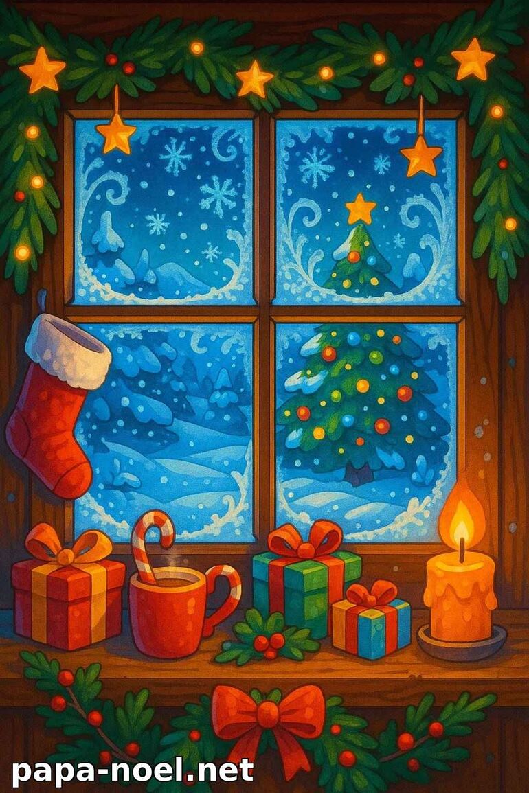 Illustration de Noël chaleureuse à la fenêtre
