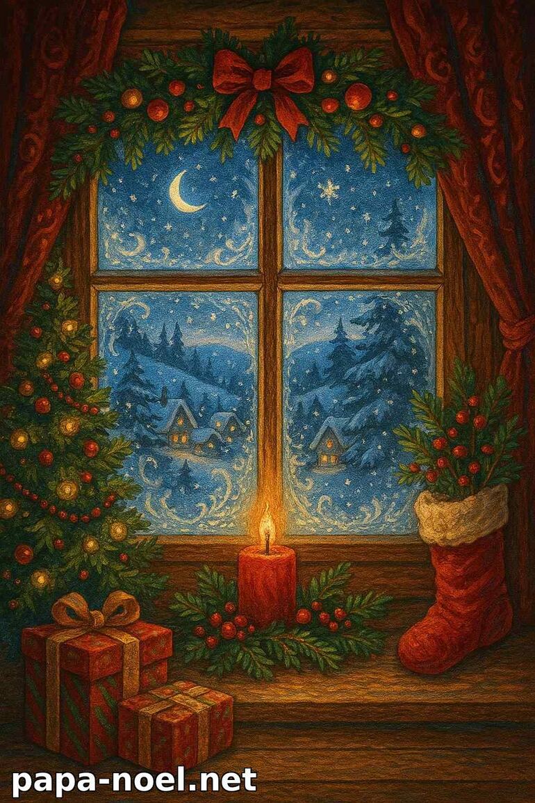 Illustration magique de Noël à la fenêtre