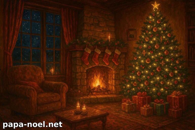 Ambiance chaleureuse de Noël au coin du feu