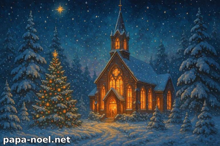 Église de Noël sous la neige