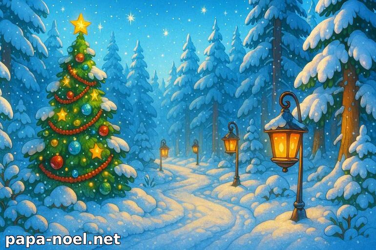 Forêt magique de Noël enneigée