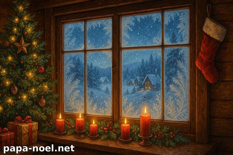 Scène de Noël chaleureuse à la fenêtre