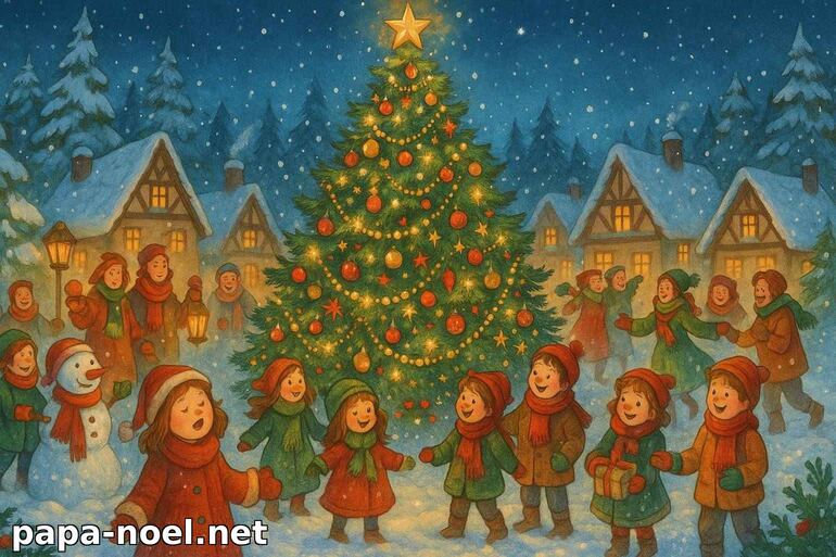 Scène de Noël festive avec sapin illuminé