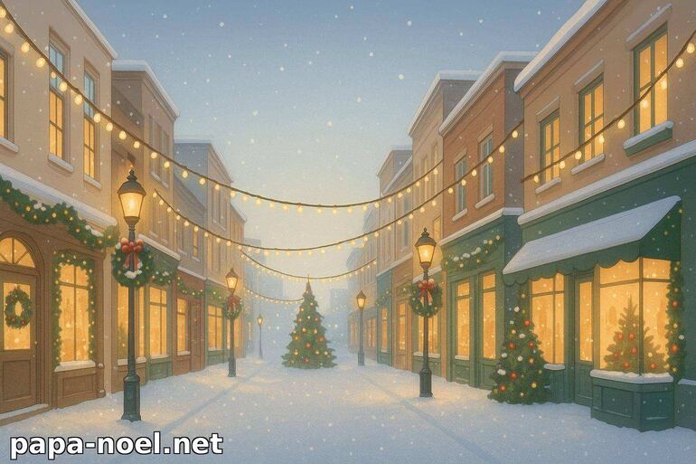 Village de Noël enneigé et illuminé