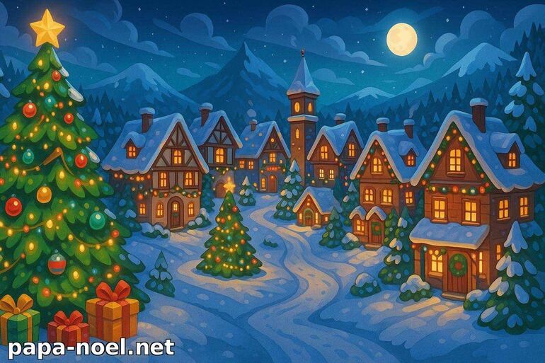 Village de Noël féerique sous la neige