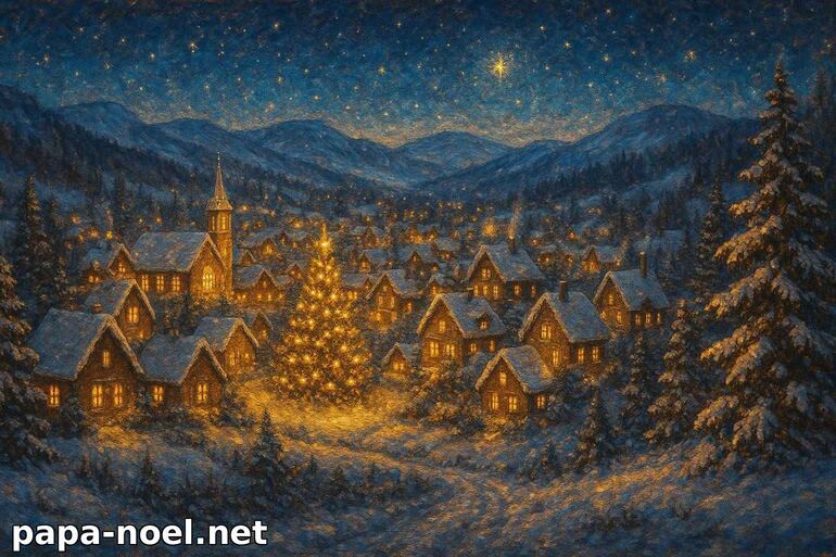 Village de Noël féérique sous la neige