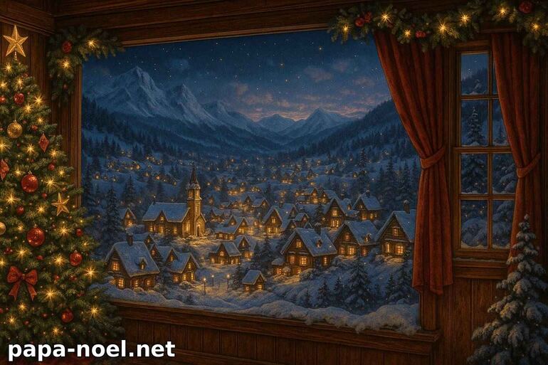 Vue féerique d'un village de Noël enneigé