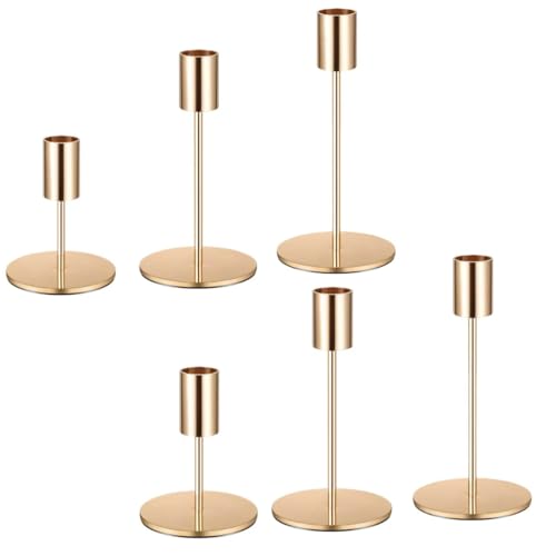 Lot de 6 bougeoirs en métal doré – Bougeoirs Coniques Vintag