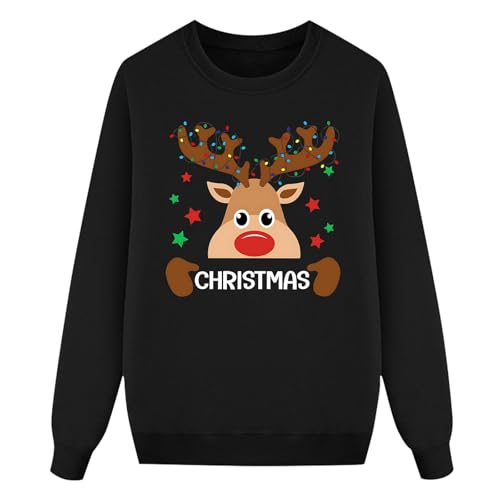 Feelcrag Pull Noël Famille Imprimé Col Rond Christmas Sweat-