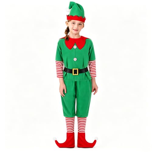 ZOSIGN Costume Elfe Noel, 120 CM Vert Deguisement Lutin Noel
