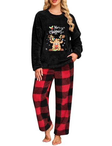 Niwicee Pyjama Femme Hiver Noël Polaire Ensembles de Pyjama 