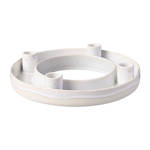 Couronne De L'Avent En Forme De Bois De Cerf Argenté - Plateau Rond En Aluminium 28 Cm Pour 4 Bougies - Décoration Vintage De Noël