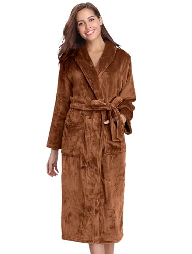 Vlazom Robe de Chambre Femme Polaire Peignoir à Capuche Chau