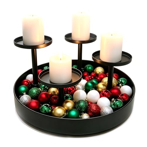 Couronne de lAvent moderne en métal noir, 30 cm, plateau ron