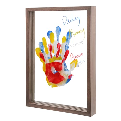 Kit de cadre d'empreintes de mains familiales pour 4 personnes avec 12 couleurs de peinture et 12 stylos, impression artistique amusante en bois, cadeaux de famille pour Noël, fête des mères, fête des