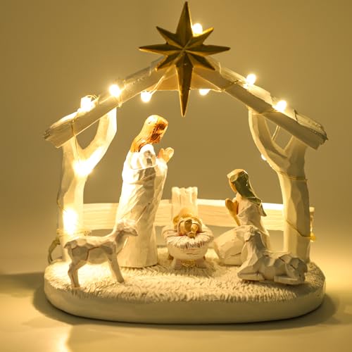 Crèche Noël LED Résine avec Figurines