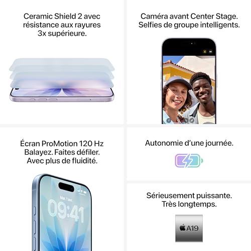 Apple iPhone 17 256 Go : Écran 6,3 pouces avec ProMotion, Pu