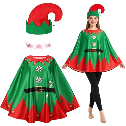 3 Pièces Deguisement Noël Femme Homme Adulte, Cape Noël Ponc