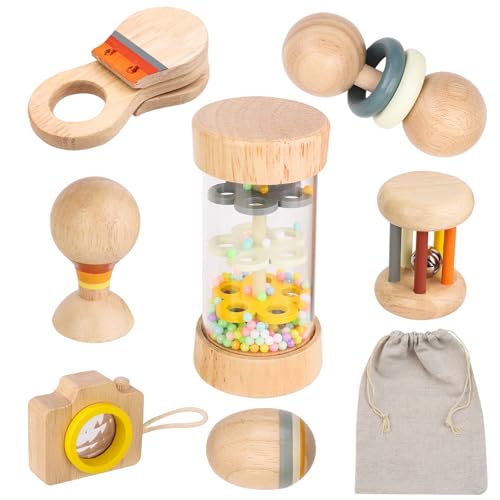LYOKELC Hochet bébé en bois, bâton de pluie, coffret naissan