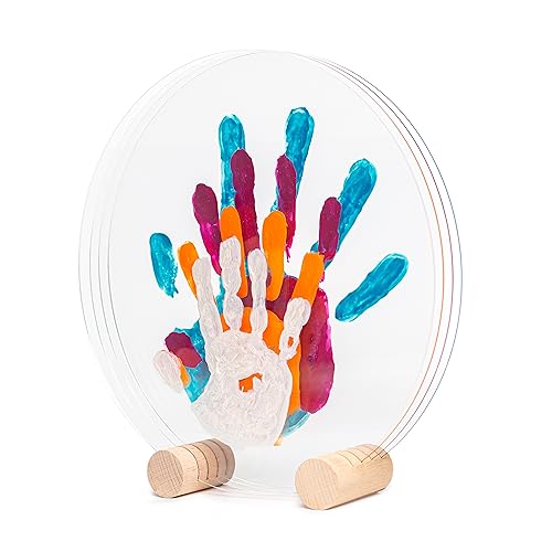 LouYou Empreintes de Bonheur - Kit Empreinte Famille de 4 Made in France Nacré - Coffret Naissance - Idée Cadeau Anniversaire - Fête des Mères - Support bois - 4 plexiglass