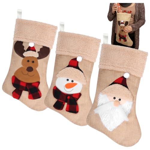 com-four® 3X Chaussettes de Noël Premium XL en Jute, Bottes 