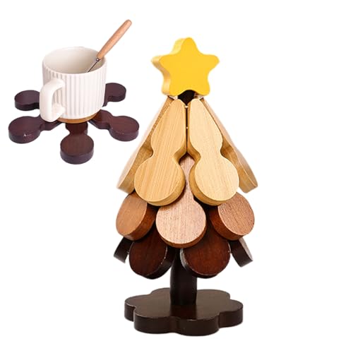 Lot de 3 dessous de verre pliables en bois pour sapin de Noë
